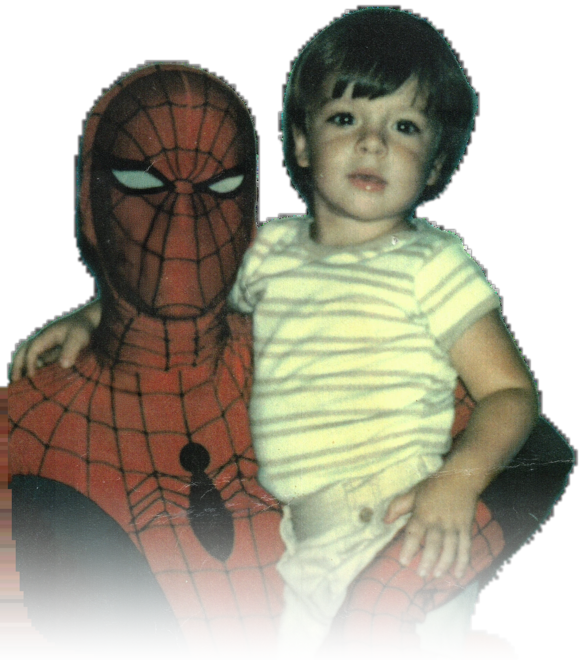 Childhood family photo with Spider-Man